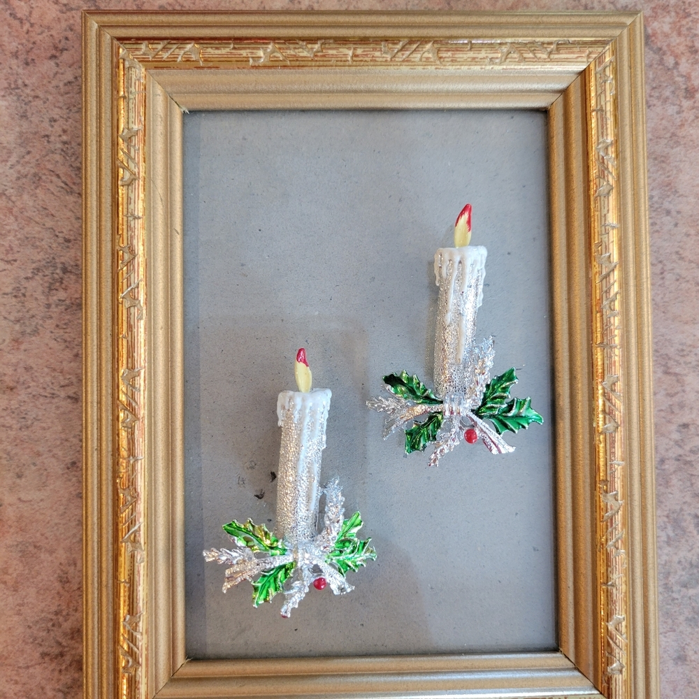 Vintage Gerry's Candlestick Brooch Duo ~ Silvertone ~ Pretty Christmas Pins